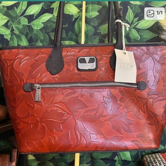 Valentina Handbags - Valentina Embossed Red Leather Tote
